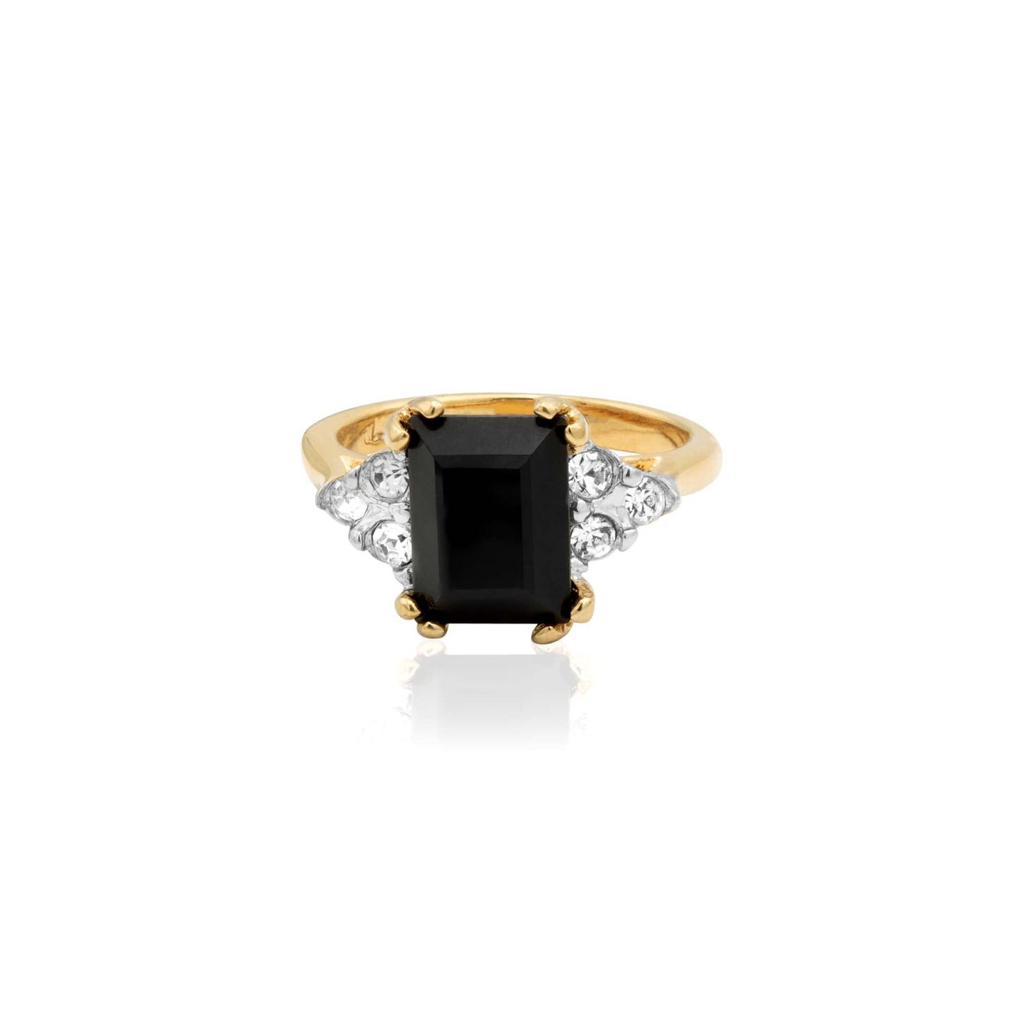 Sadie Vintage 1980s 18k Gold Electroplated Ring with Black Emerald Cut Austrian Crystal jewelry image 1