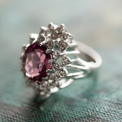 Vintage Women's Austrian Crystal Cocktail Ring 18k Gold Electroplated Birthstone Ring for Women