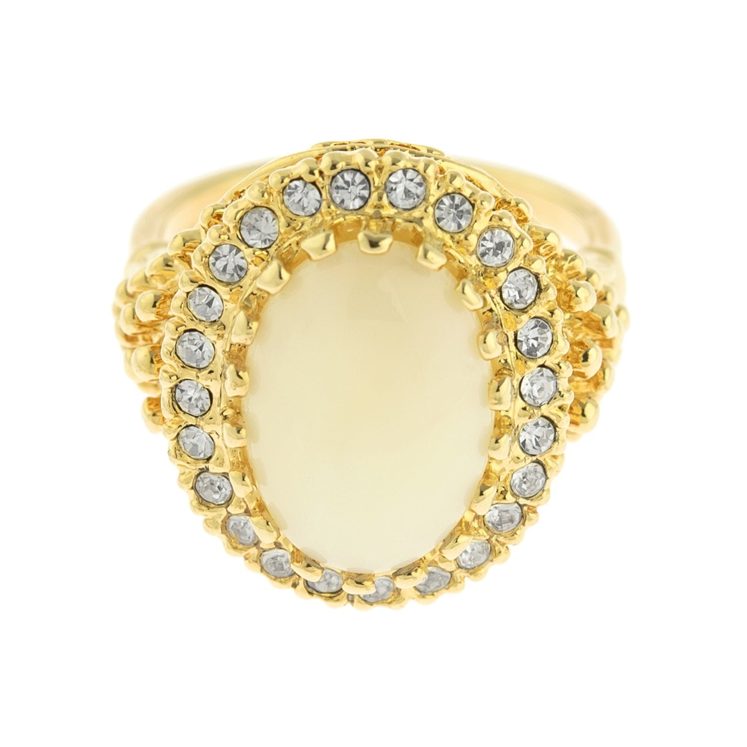 Vintage Genuine Opal and Clear Austrian Crystal Ring – Edwardian Style 18k Gold Electroplated jewelry image 1