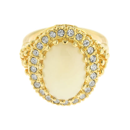 Vintage Genuine Opal and Clear Austrian Crystal Ring – Edwardian Style 18k Gold Electroplated jewelry image 1