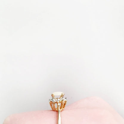 Vintage Genuine Opal or Austrian Crystal Ring 18k Yellow Gold Electroplated