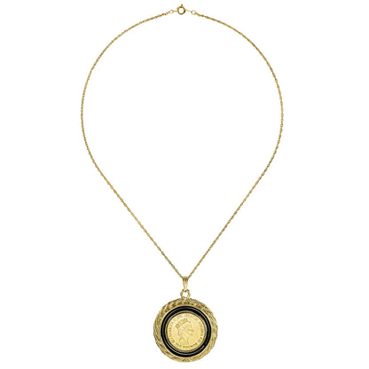 Queen Elizabeth II 100 Pound Coin Pendant Necklace - 18K Yellow Gold Electroplated with Black Accent Ring jewelry image 1