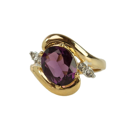 Vintage Ring Swarovski Austrian Crystals 18kt Gold Antique Womans Jewelry Women's Birthstone Rings