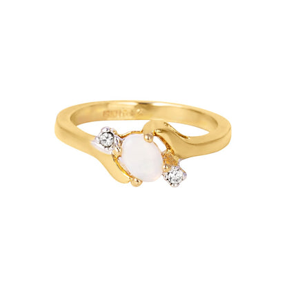 Vintage 1980s Genuine Opal and Clear Crystal Ring - 18k Yellow Gold Electroplated - October Birthstone - Made in USA jewelry image 1