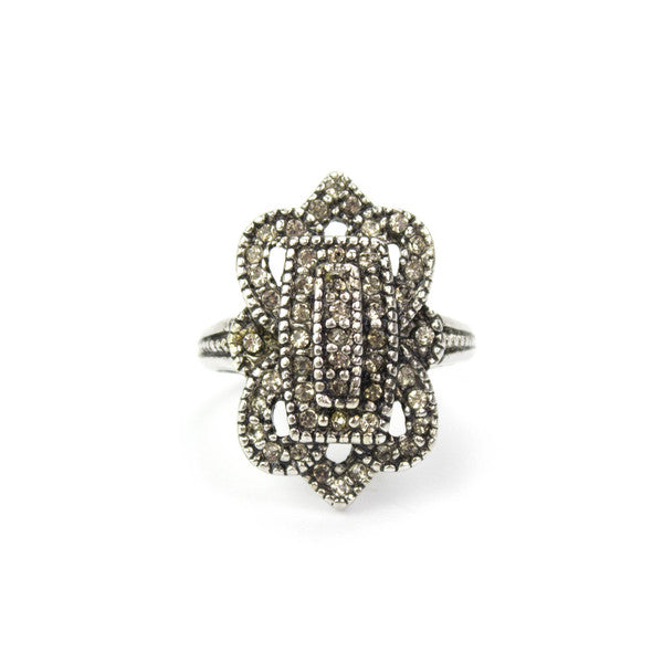 Vintage 1970s Clear Austrian Crystal Cocktail Ring – 18k White Gold Electroplated – Made in USA jewelry image 1