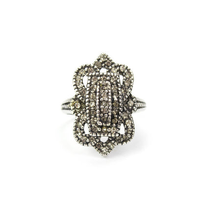 Vintage 1970s Clear Austrian Crystal Cocktail Ring – 18k White Gold Electroplated – Made in USA jewelry image 1