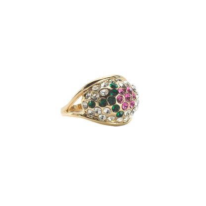 Vintage Ring Flower Ring Swarovski Crystals 18k Gold Antique Womans Jewelry #R719