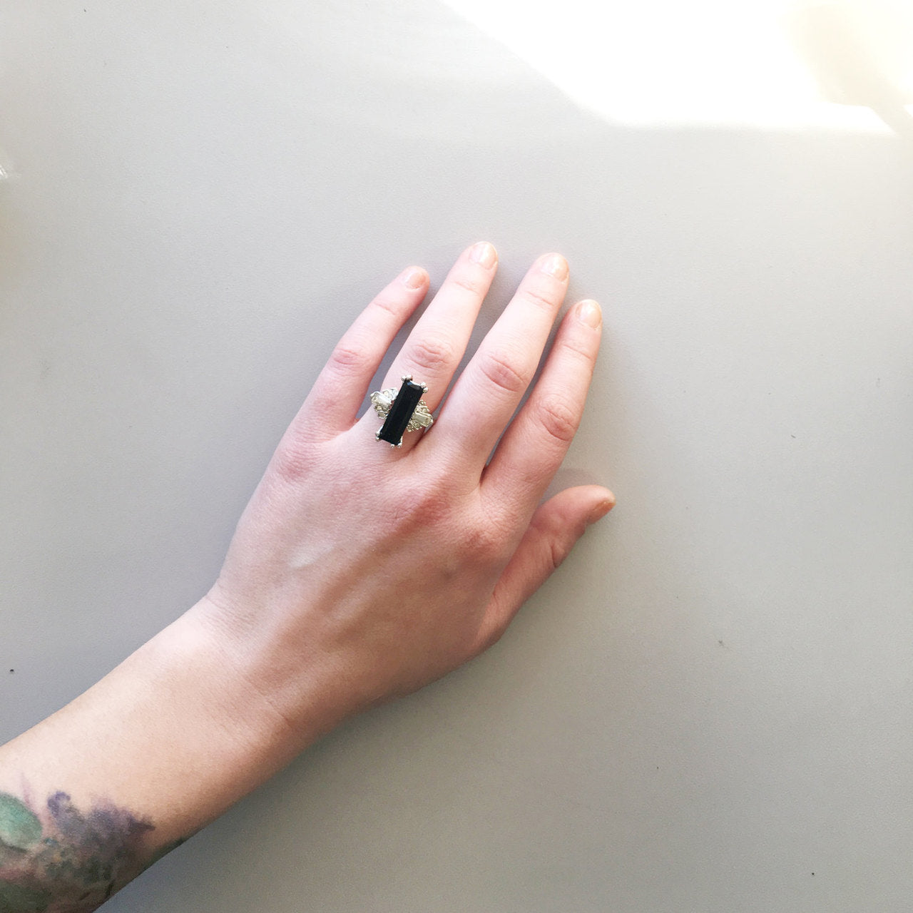 Vintage Ring Jet Black and Clear Swarovski Crystals Antique 18k Gold Womans Jewelry Handmade Ring#R1744 Size: 5