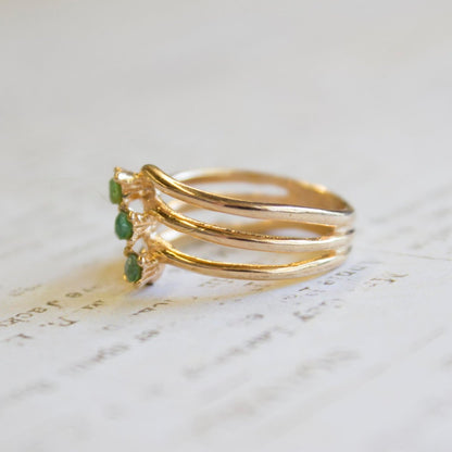 Vintage Genuine Stones 18k Yellow Gold Electroplated Ring Made in USA Antique Princess Rings