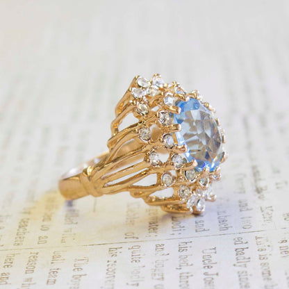 Vintage Women's Austrian Crystal Cocktail Ring 18k Gold Electroplated Birthstone Ring for Women