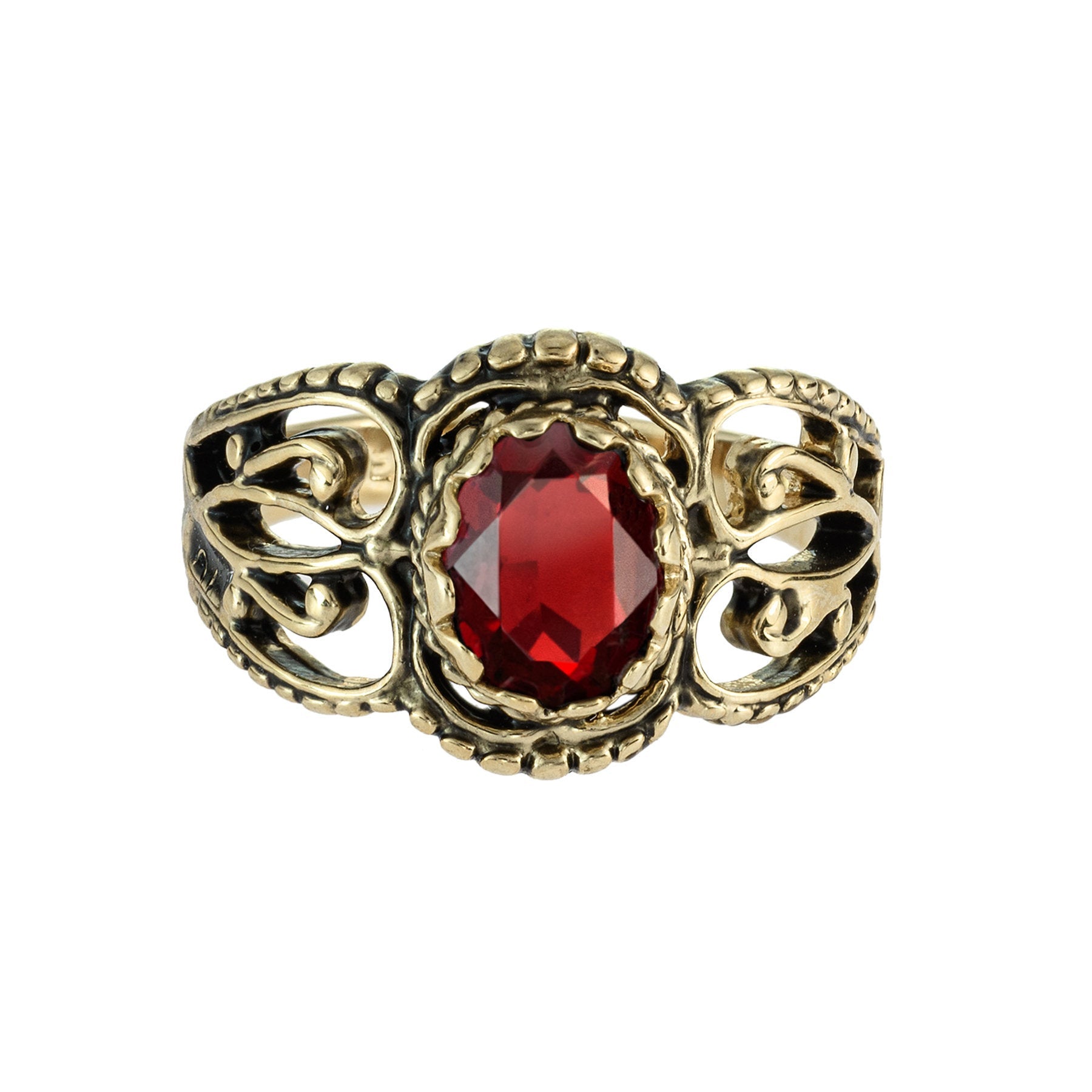 Vintage Ruby Austrian Crystal Filigree Ring - Antiqued 18k Yellow Gold Electroplated - Made in USA jewelry image 1