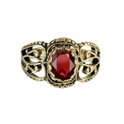 Vintage Ruby Austrian Crystal Filigree Ring - Antiqued 18k Yellow Gold Electroplated - Made in USA jewelry image 1