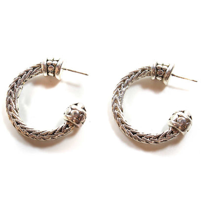 Vintage Oscar De La Renta Braided Antiqued Silver Tone Hoops Earrings