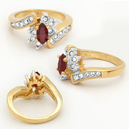 Vintage 1980s Ring Zirconia with Clear Austrian Crystals 18k Yellow Gold Electroplated