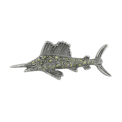 Vintage Ring Fish Pin Genuine Marchasite 18k White Gold Silver Size: undefined