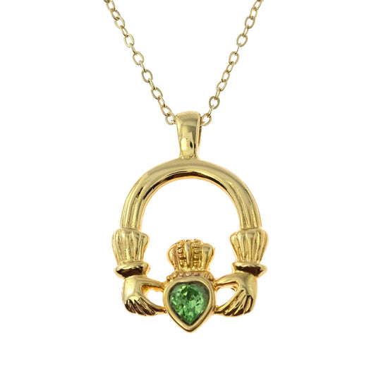 Vintage Claddagh Necklace Austrian Heart Crystal 18k Yellow Gold Electroplated Made in the USA