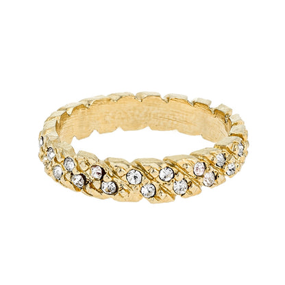 Vintage Wedding Band Style 18k Yellow Gold Electroplated Clear Austrian Crystals Made in the USA