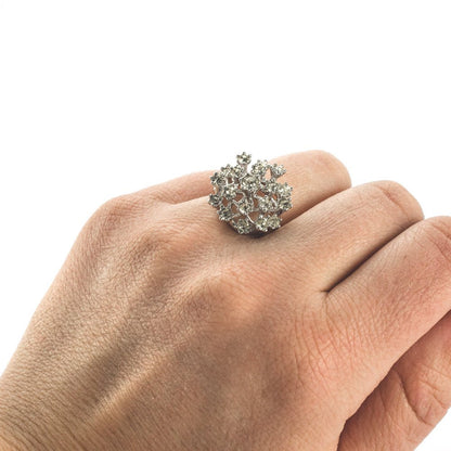 Vintage Ring Ruby Austrian Crystals and Pinfire Opals 18k White Gold Electroplate Made in the USA