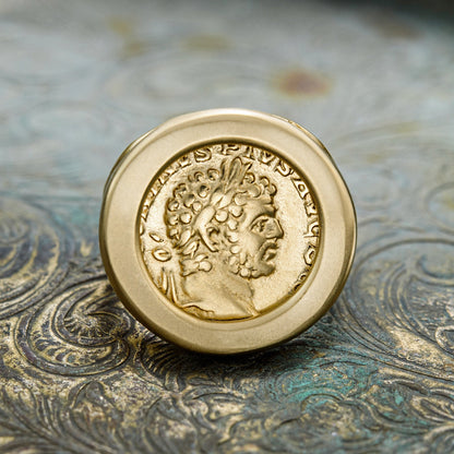Rare Vintage Roman Emperor Antonius Pius Coin Ring Collectors Item Gold Plated.