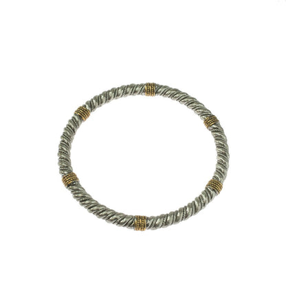 Vintage Bracelet Oscar De La Renta Textured Antique Silver with Gold Tone Accents Bangle