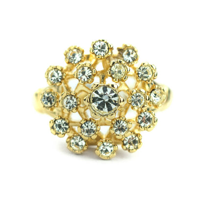 Vintage Clear Austrian Crystal Burst Cluster Ring - 18k White Gold Electroplated - Made in USA jewelry image 1