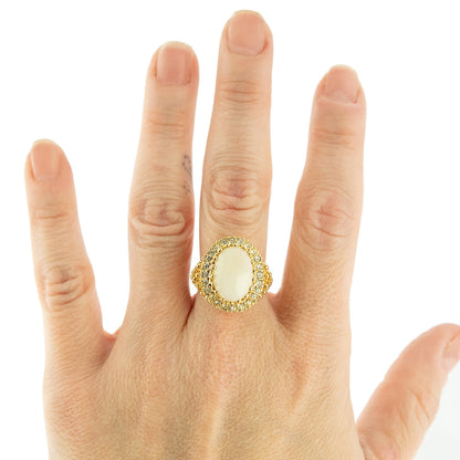 Vintage Amethyst and Clear Crystal 18k Antiqued Yellow Gold Electroplated Ring Made in the USA