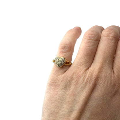 Vintage Ring Clear Swarovski Crystals Heart Ring 18k Gold Womans Antique Jewelry Rings R1765 Size: 6