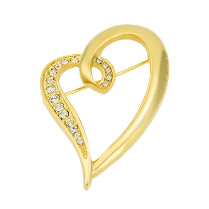 Vintage Heart Pin Clear Austrian Crystals 18k Yellow Gold Electroplated Made in USA