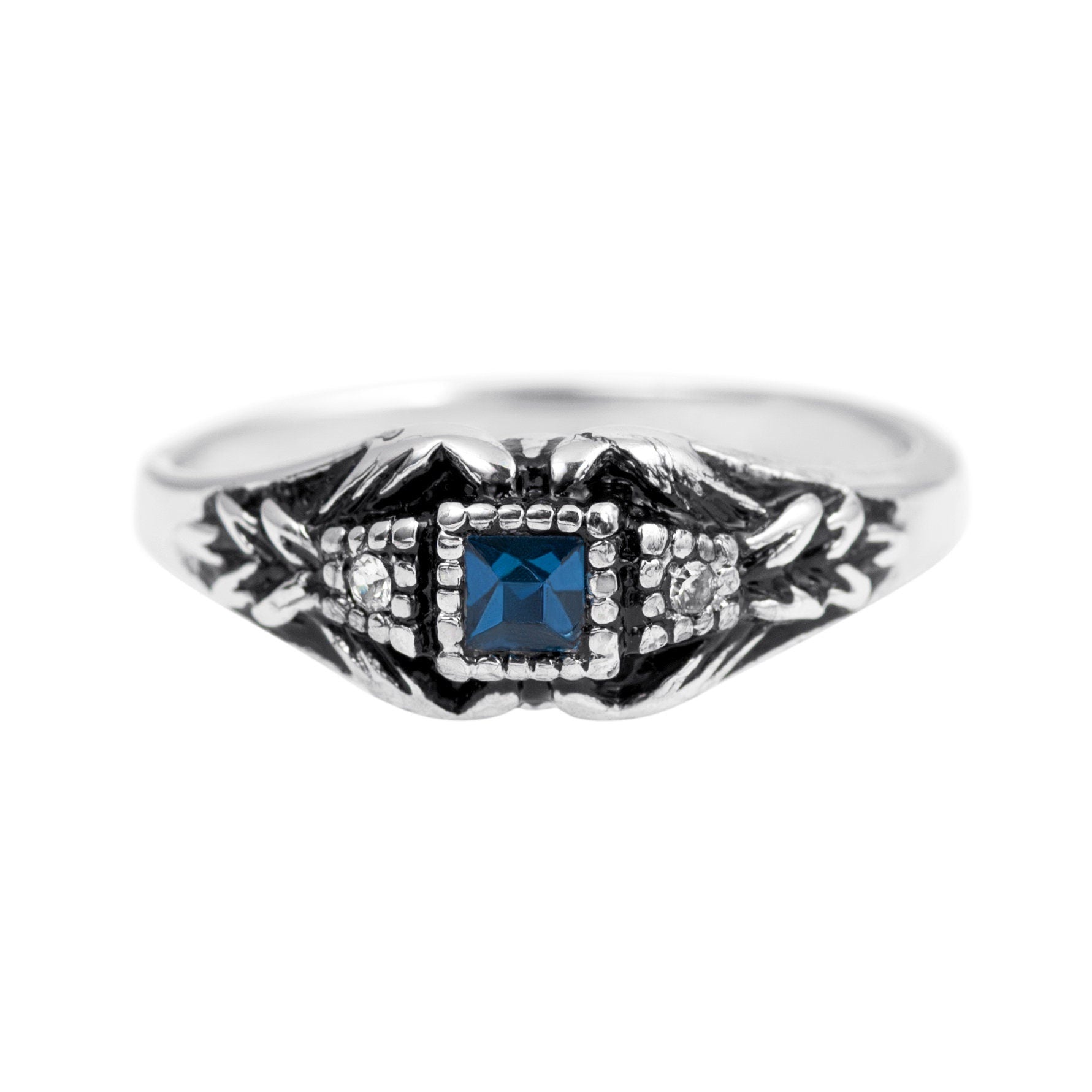 Vintage 1980s Sapphire and Clear Austrian Crystal Cluster Ring - 18k White Gold Electroplated jewelry image 1
