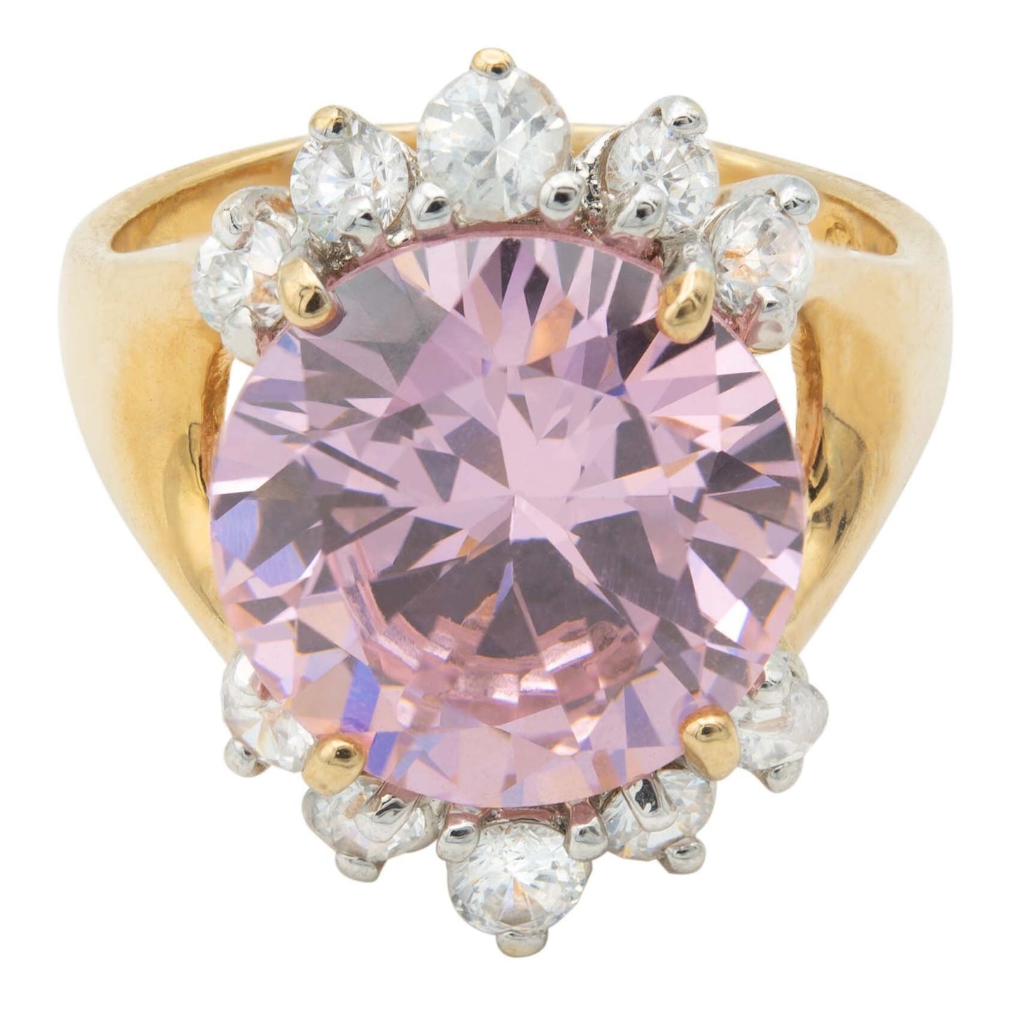 Vintage Ring Pink Tourmaline and Clear Crystal Cocktail Ring in 18kt Antique Womans Jewlery - Never Worn - Limited Stock Size: 7