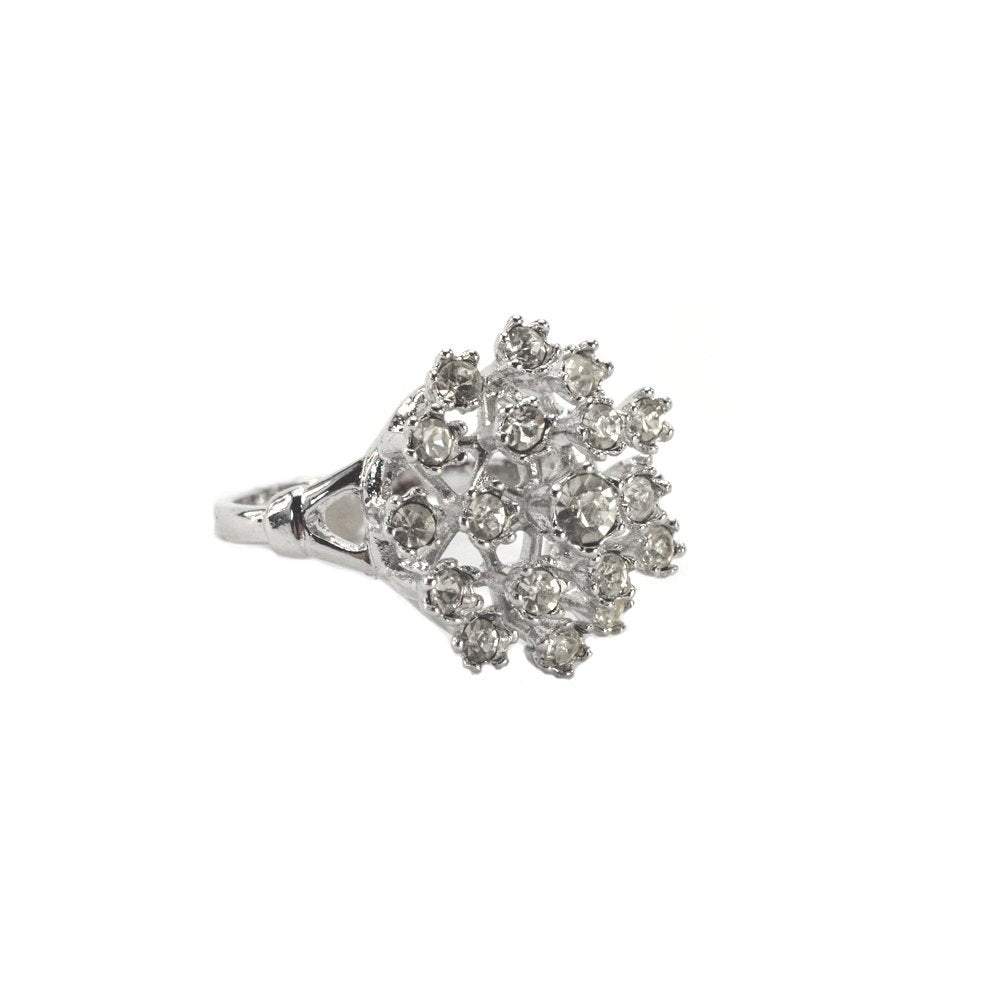 Vintage Ring Ruby Austrian Crystals and Pinfire Opals 18k White Gold Electroplate Made in the USA