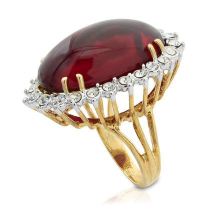 Vintage Ring Crystal Surrounded by Clear Crystals 18kt Yellow Gold Electroplated