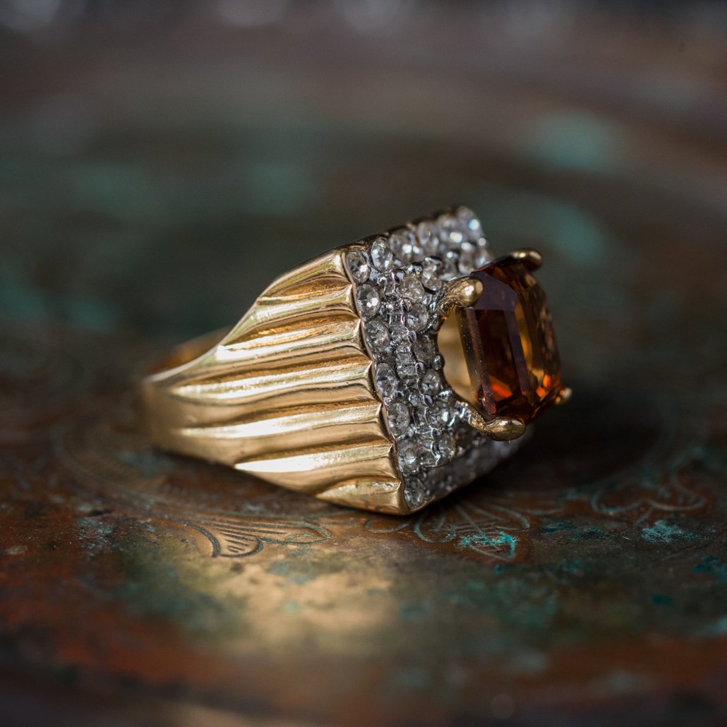 Vintage Austrian Crystal Cocktail Ring 18k Yellow or White Gold Electroplated Women's Birthstne RingMade in USA