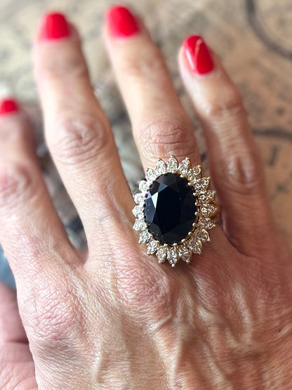 Vintage Amethyst and Clear Austrian Crystal Cocktail Ring 18k Yellow Gold Electroplated Made in USA