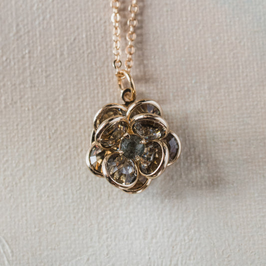 Vintage Clear Crystal Flower Pendant Necklace - Gold Electroplated 18" Chain jewelry image 1
