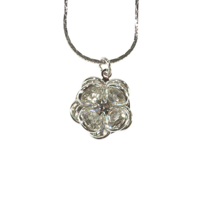Vintage Clear Crystal Flower Pendant Necklace - Gold Electroplated 18" Chain jewelry image 1