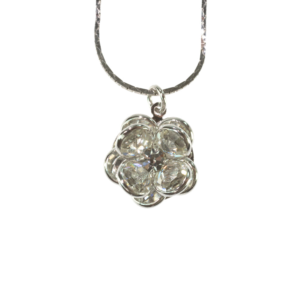 Vintage Clear Crystal Flower Pendant Necklace - 18k White Gold Electroplated jewelry image 1
