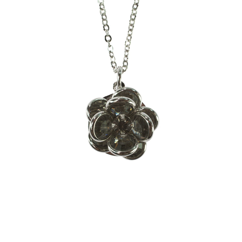 Vintage Clear Crystal Flower Pendant Necklace - 18k White Gold Electroplated jewelry image 1