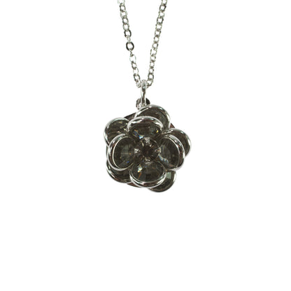 Vintage Clear Crystal Flower Pendant Necklace - 18k White Gold Electroplated jewelry image 1