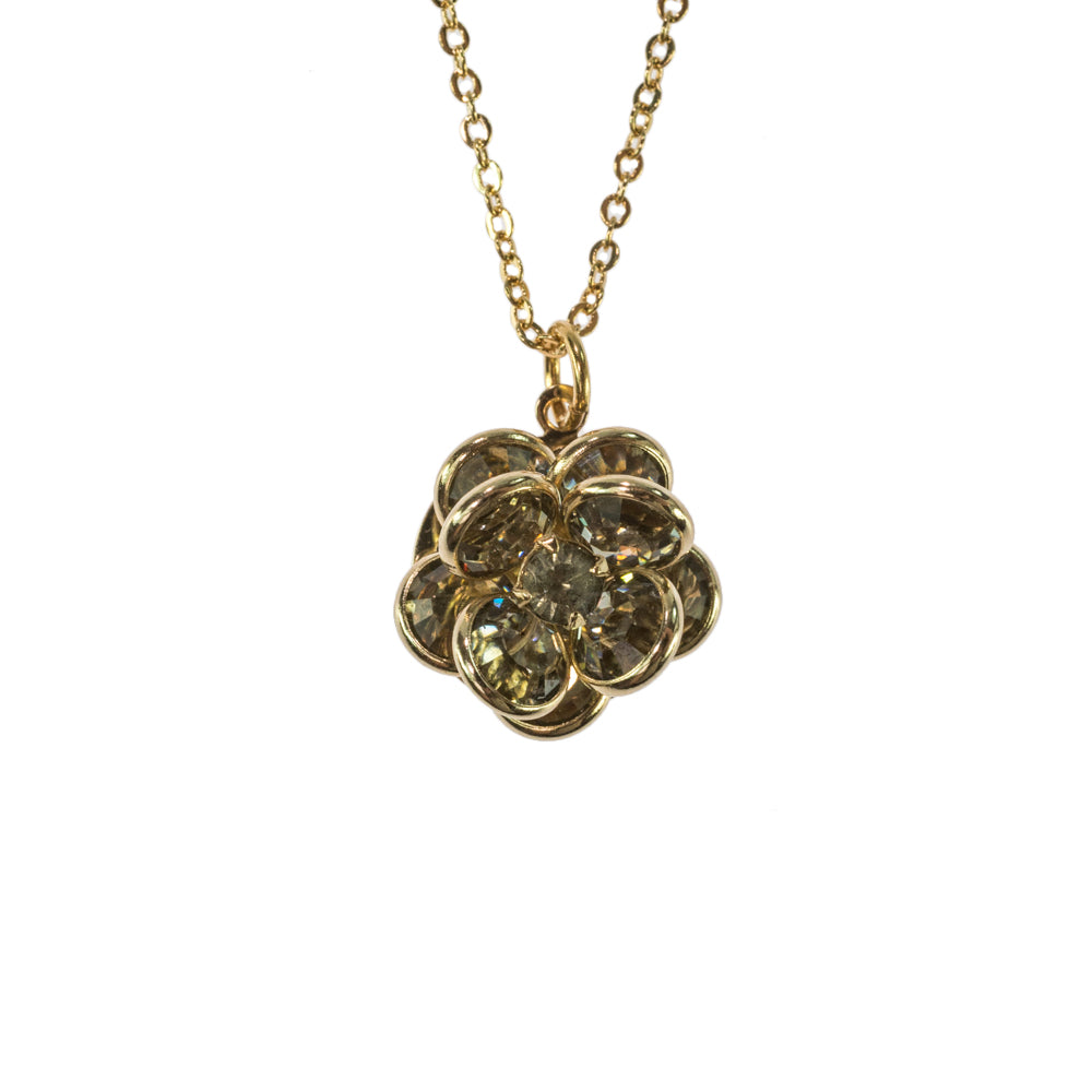 Vintage Clear Crystal Flower Pendant Necklace - Gold Electroplated 18" Chain jewelry image 1