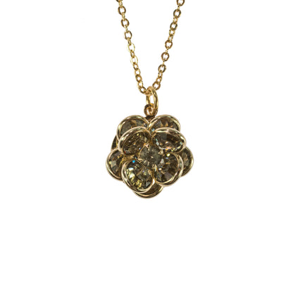 Vintage Clear Crystal Flower Pendant Necklace - Gold Electroplated 18" Chain jewelry image 1