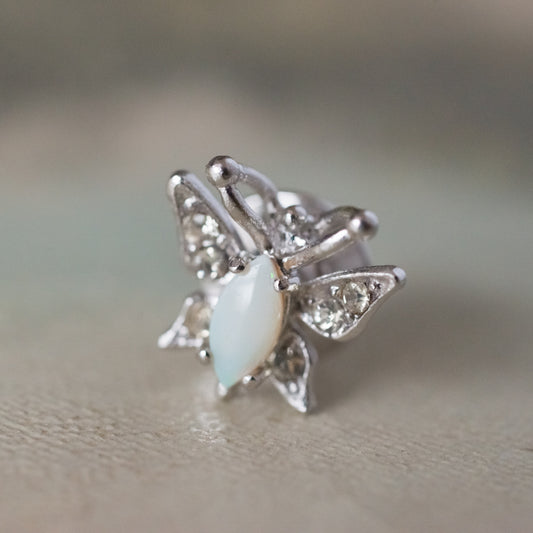 Vintage Butterfly Tac Pin with Genuine Opal and Crystal Accents – 18k White Gold Electroplated jewelry image 1