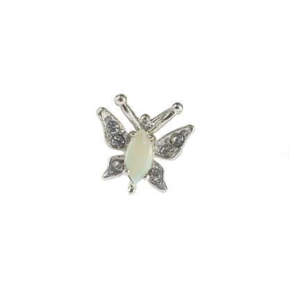Vintage Butterfly Pin Genuine Opal 18k Gold Electroplated Lapel Pin Womens Brooch