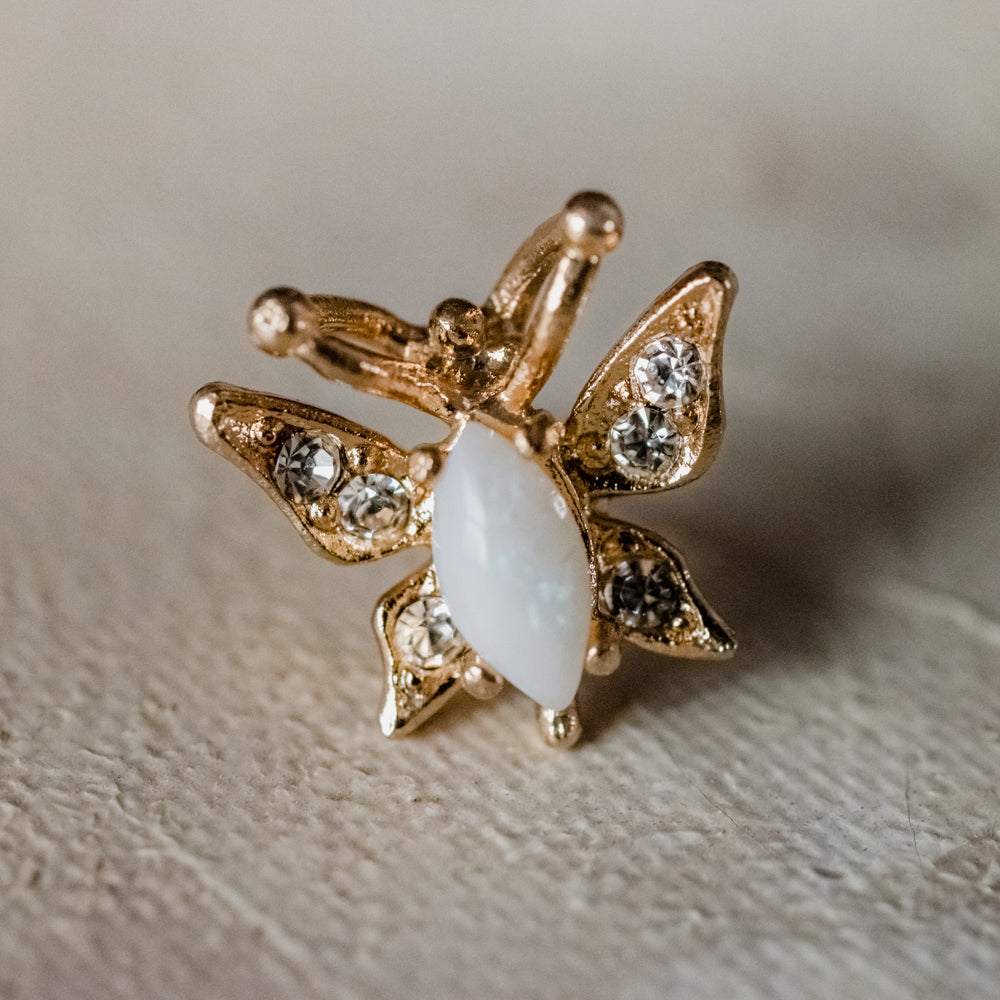 Vintage Butterfly Pin Genuine Opal 18k Gold Electroplated Lapel Pin Womens Brooch