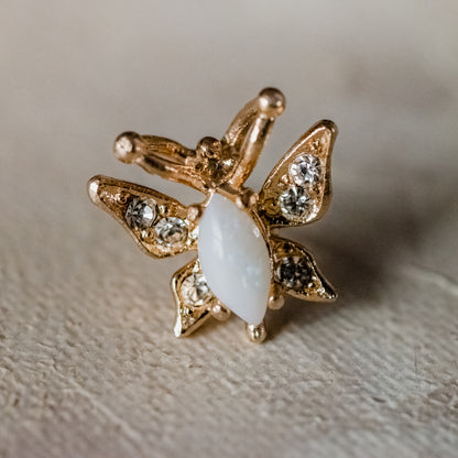 Vintage Butterfly Pin Genuine Opal 18k Gold Electroplated Lapel Pin Womens Brooch