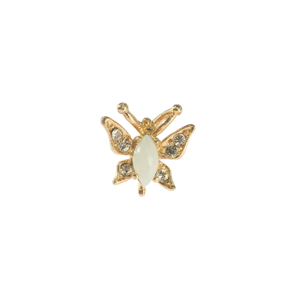 Vintage Butterfly Pin Genuine Opal 18k Gold Electroplated Lapel Pin Womens Brooch