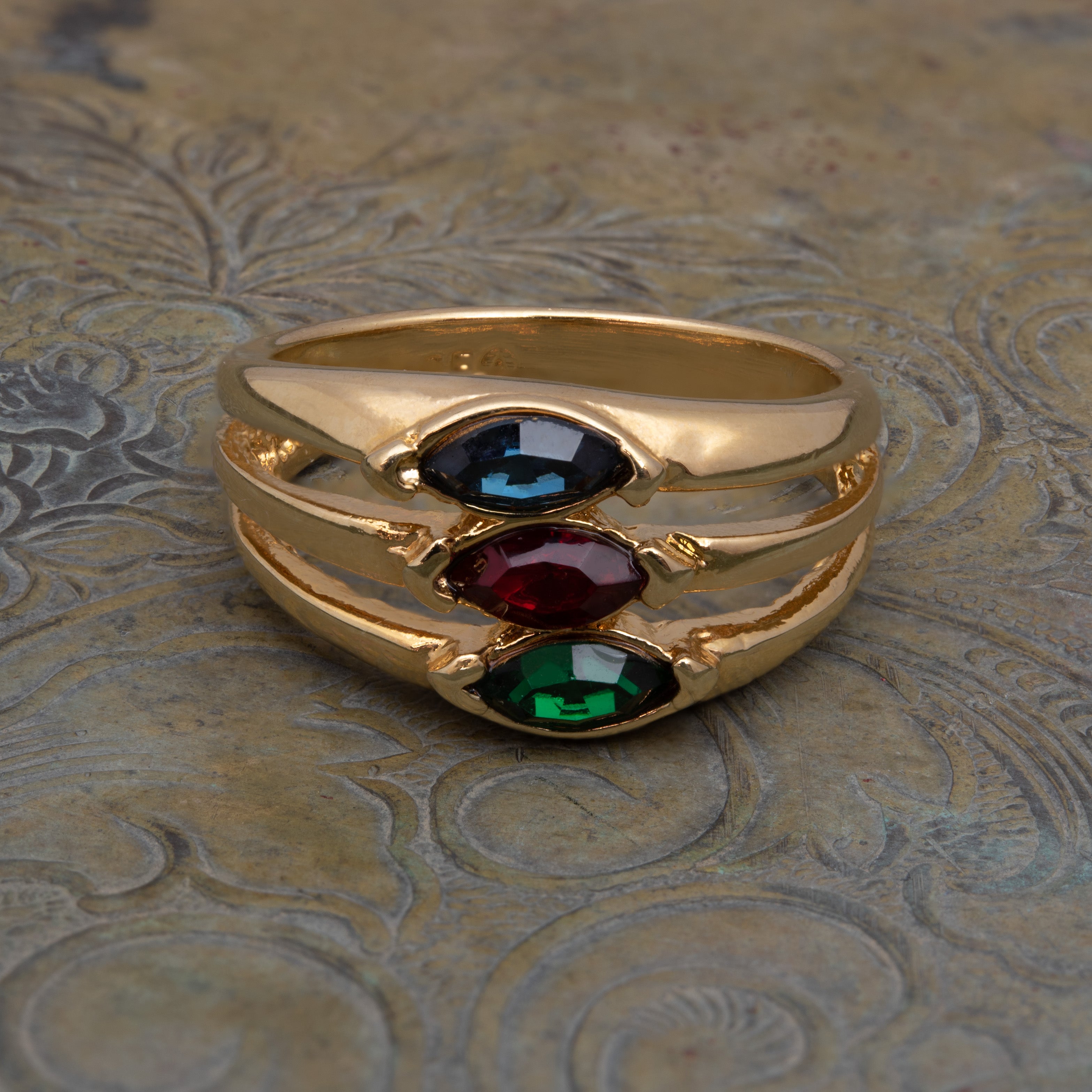 Vintage Ring Multi Colored Rainbow Style Swarovski Crystals 18k Gold ...