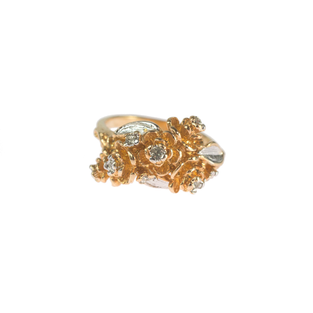 Vintage 1980's Flower Austrian Crystals 18k Yellow Gold Electroplated Made in USA Size: 4