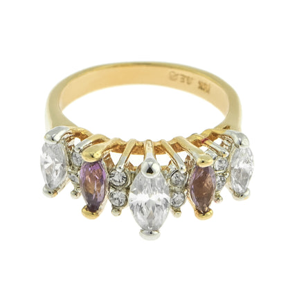 Vintage Genuine Amethyst and Clear Cubic Zirconia Cocktail Ring - 18k Yellow Gold Electroplated jewelry image 1