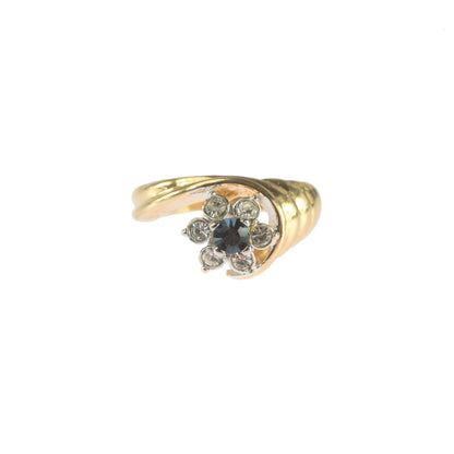 Vintage Ring 1980's Ring Sapphire and Clear Swarovski Crystal 18k Gold Antique Womans Jewelry R2704